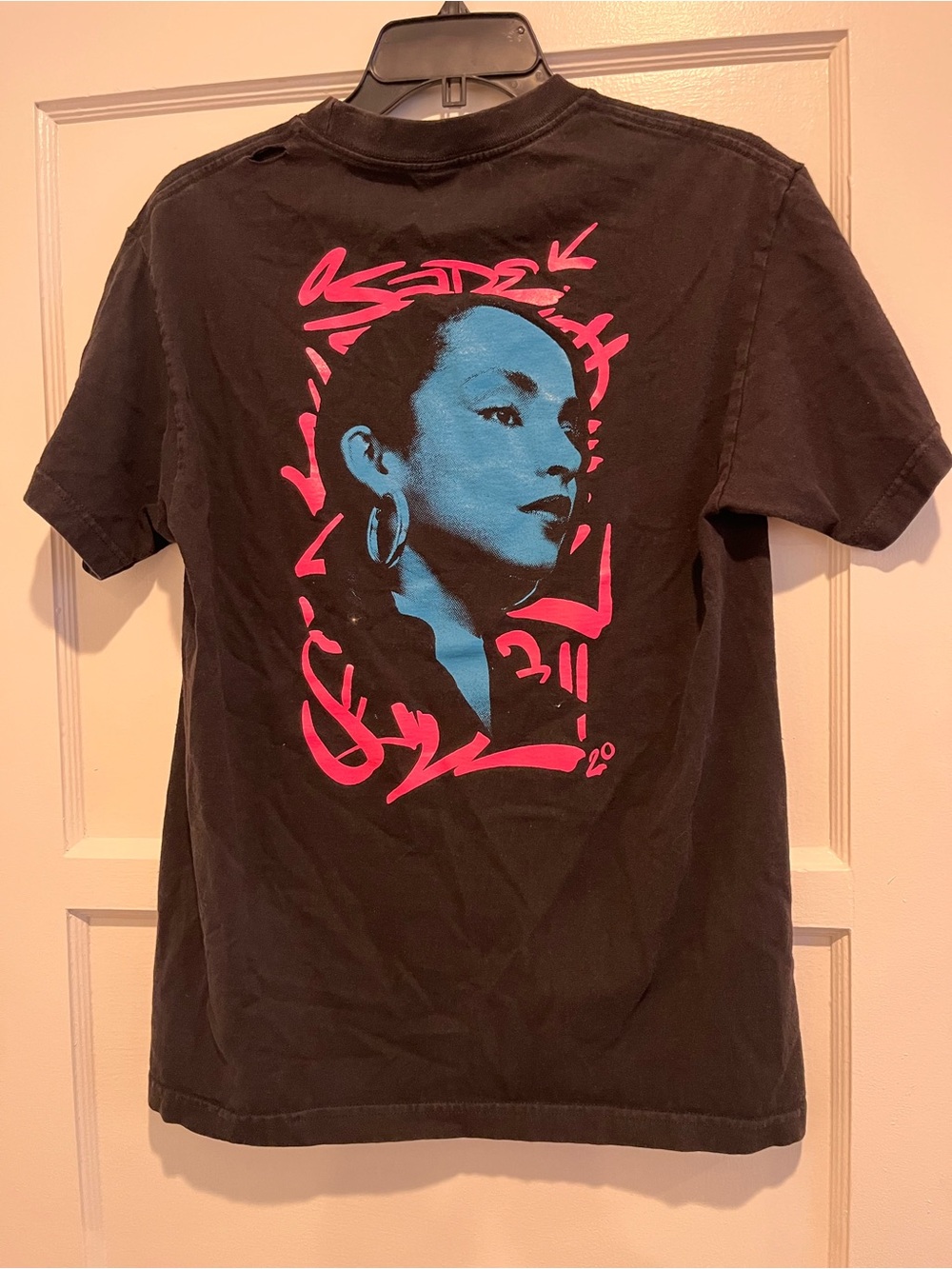 Sade Black Graphic Tee with Blue & Pink Portrait Print